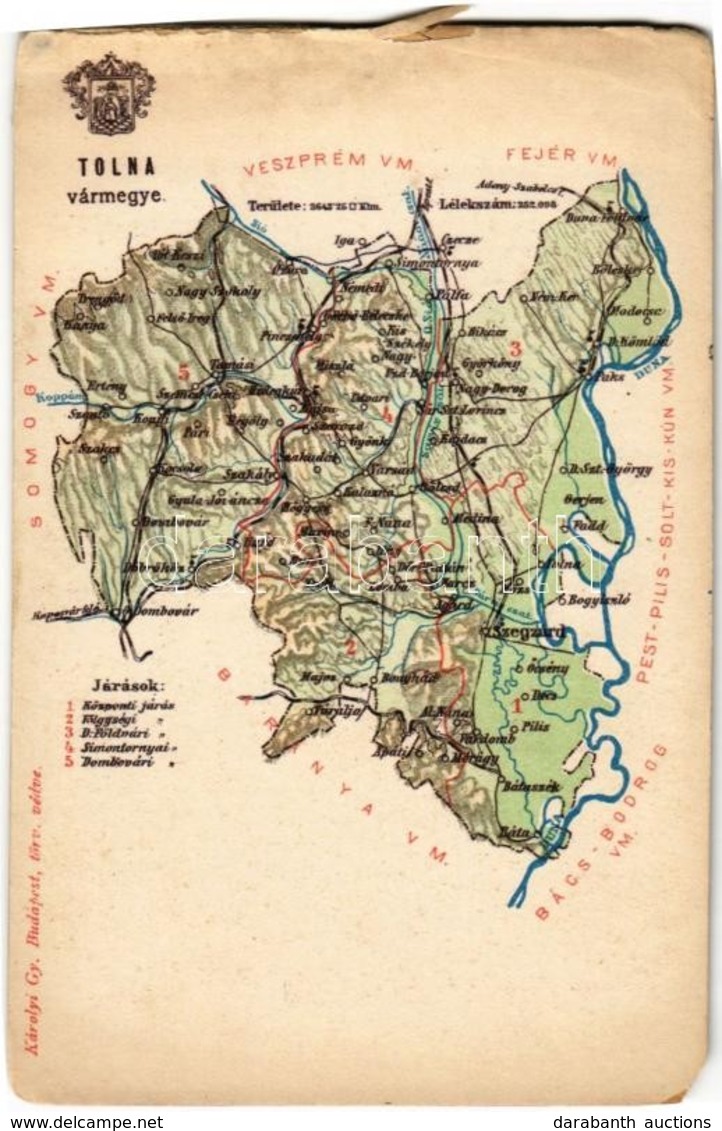 ** T4 Tolna Vármegye Térképe. Kiadja Károlyi Gy. / Map Of Tolna County (EM) - Non Classés