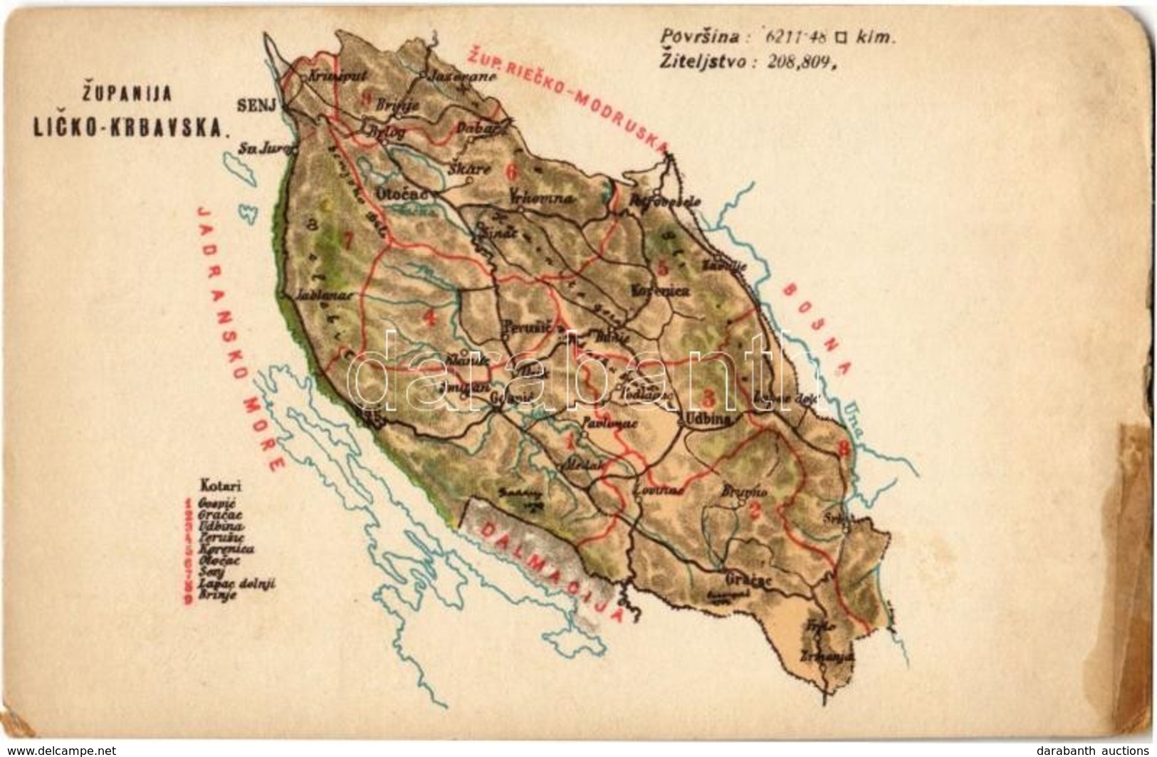 ** T3/T4 Lika-Korbava Vármegye Térképe. Kiadja Károlyi Gy. / Zupanija Licko Krbavska / Map Of Lika-Krbava County (r) - Non Classés