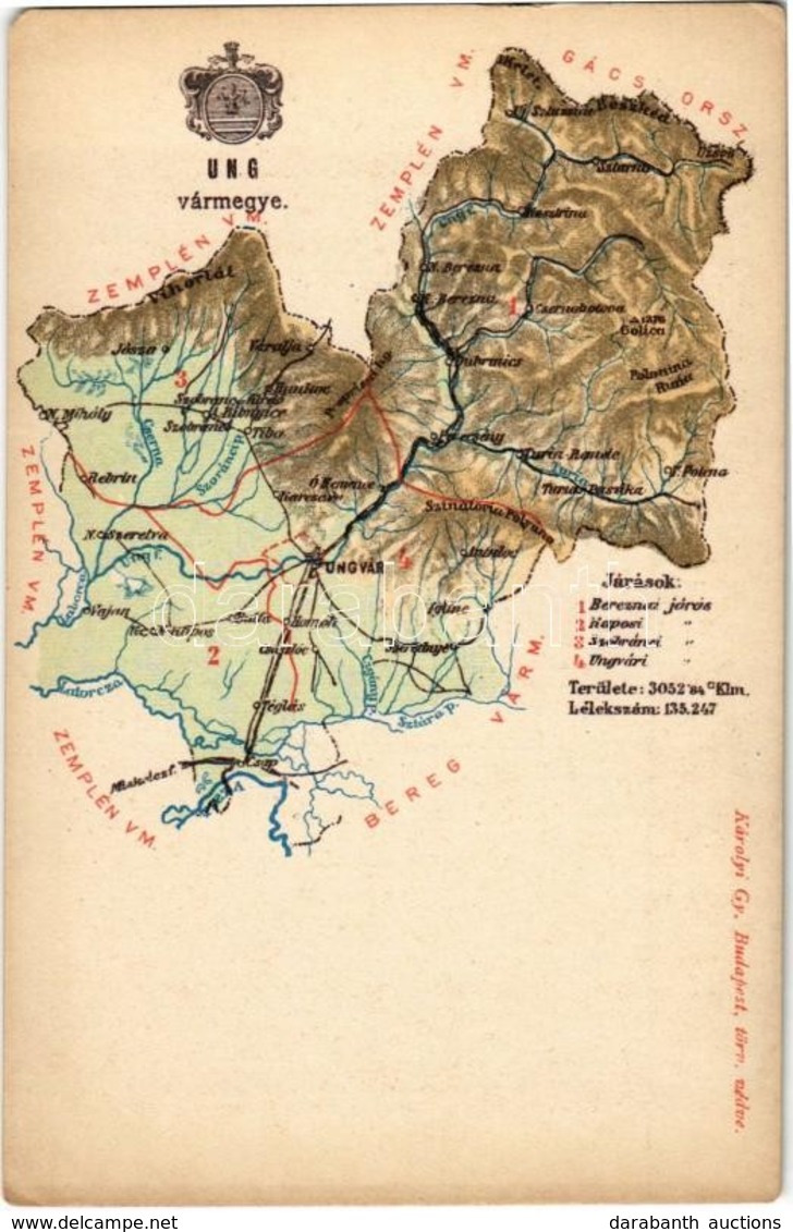 ** T2/T3 Ung Vármegye Térképe. Kiadja Károlyi Gy. / Map Of Ung County (EK) - Non Classés