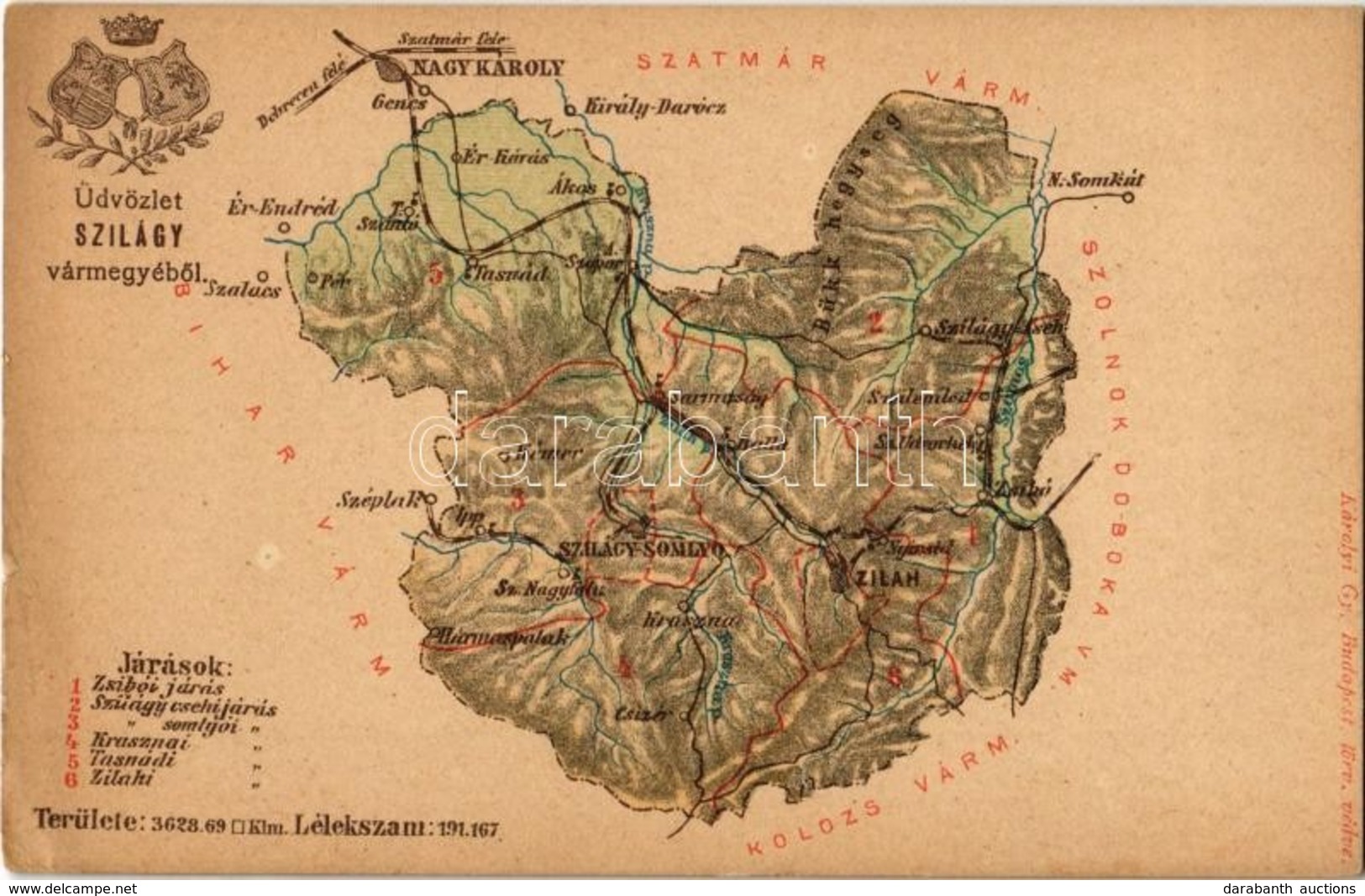 ** T2/T3 Szilágy Vármegye Térképe. Kiadja Károlyi Gy. / Map Of Salaj County (EK) - Non Classés