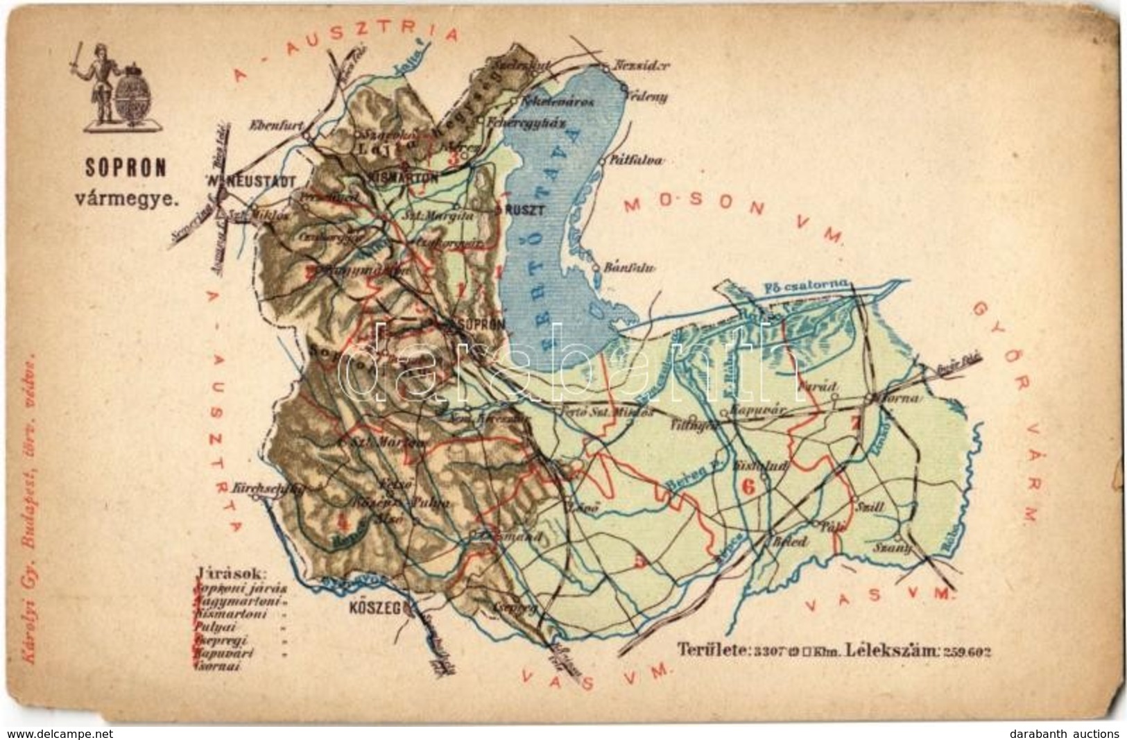 ** T3/T4 Sopron Vármegye Térképe. Kiadja Károlyi Gy. / Map Of Sopron County (EM) - Non Classés