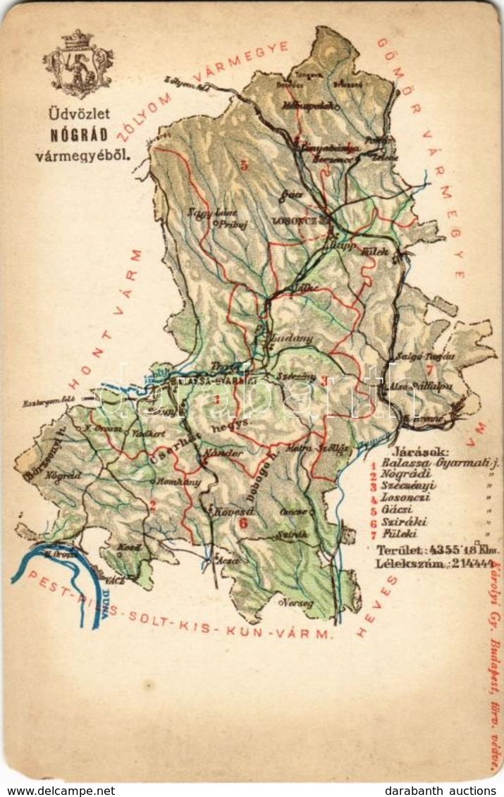 ** T3 Nógrád Vármegye Térképe. Kiadja Károlyi Gy. / Map Of Nógrád County (EM) - Non Classés