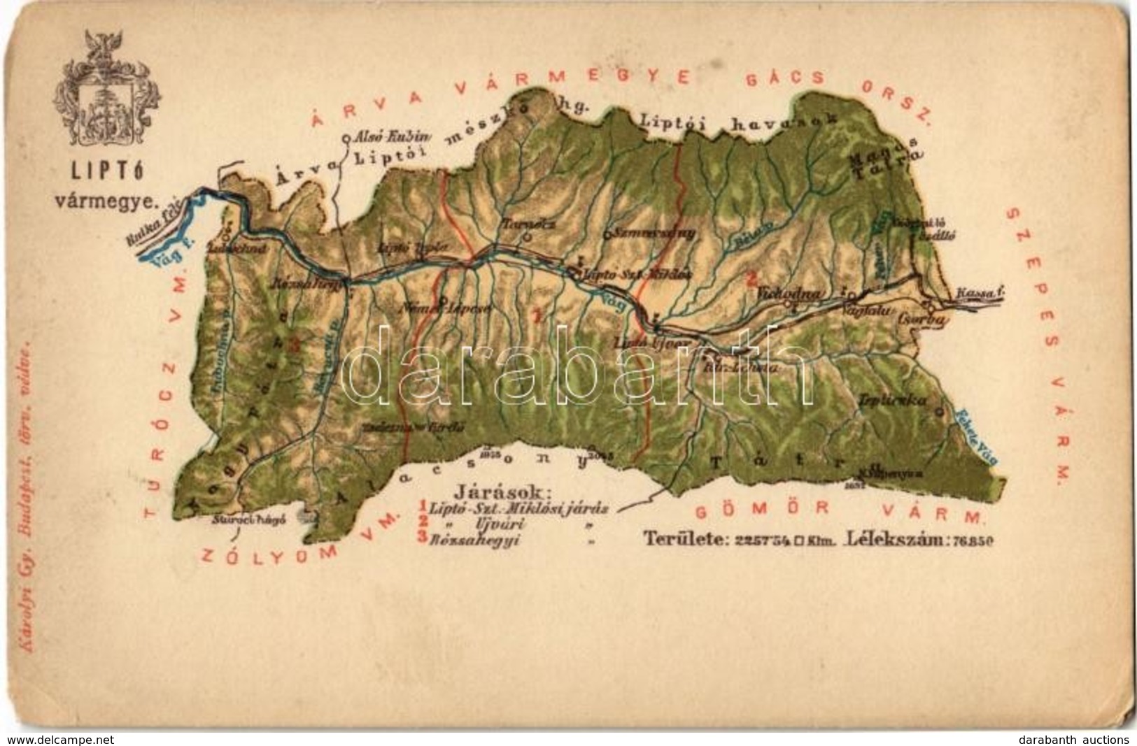 * T3 Liptó Vármegye Térképe. Kiadja Károlyi Gy. / Map Of Liptov County (EM) - Non Classés