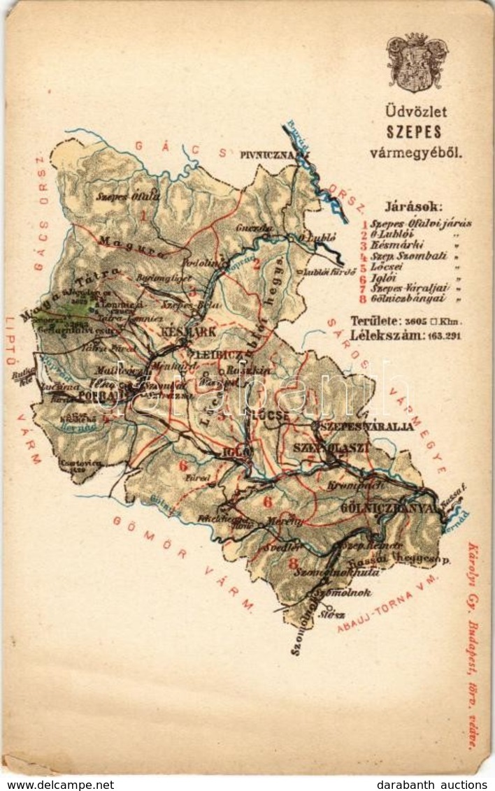 ** T3 Szepes Vármegye Térképe. Kiadja Károlyi Gy. / Map Of Spis County (EM) - Non Classés