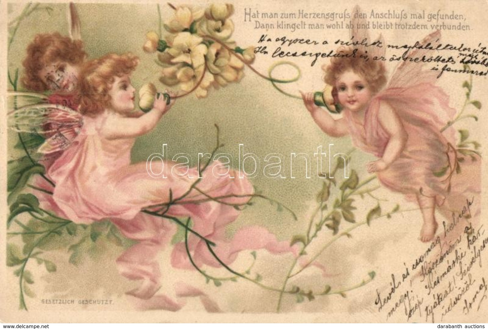 T2 1901 Angels. Art Nouveau Litho Greeting Card - Non Classés