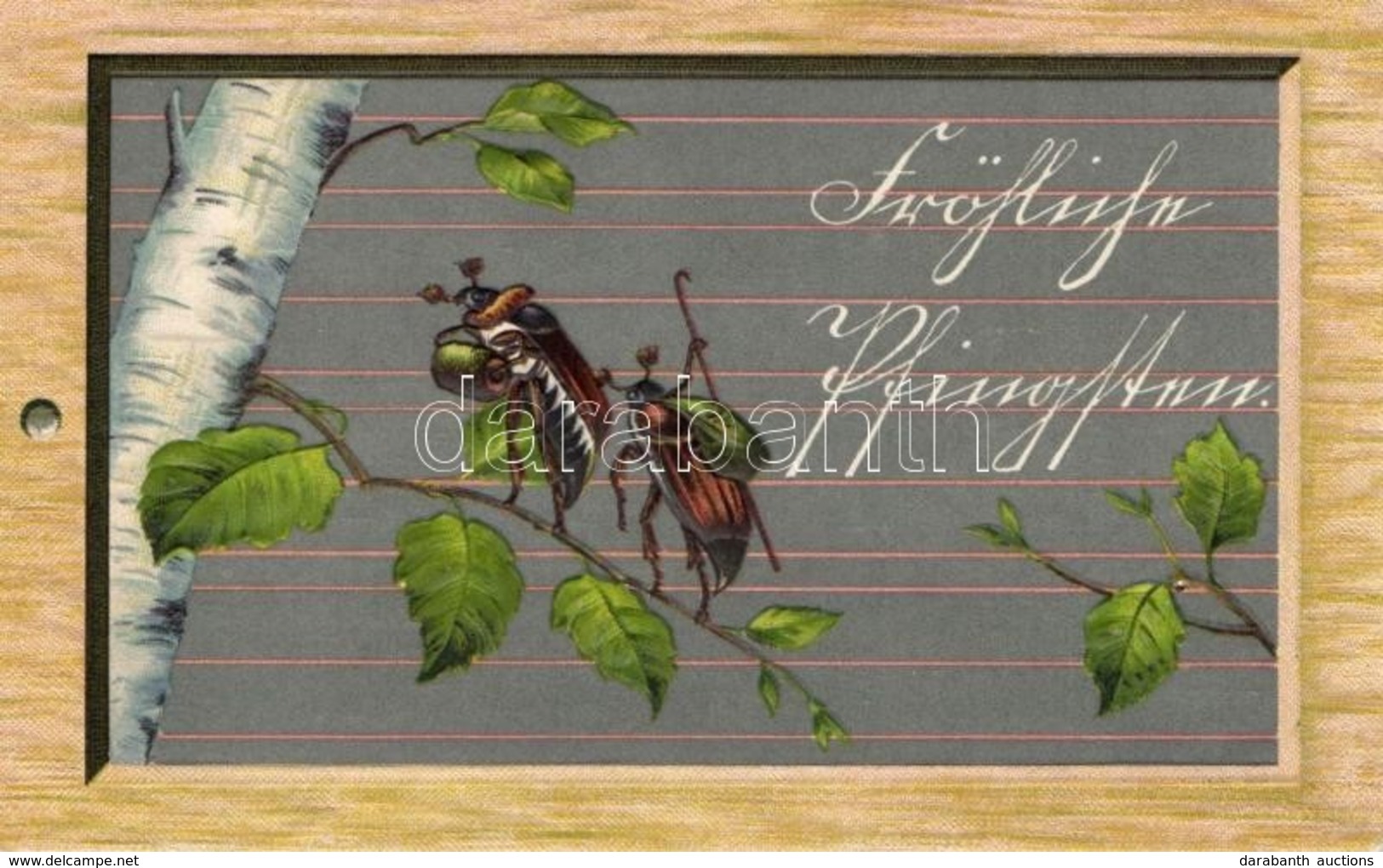 T2/T3 Fröhliche Pfingsten! / Pentecost Greeting Card With May Bugs. SB 475. Emb. Litho (EK) - Ohne Zuordnung