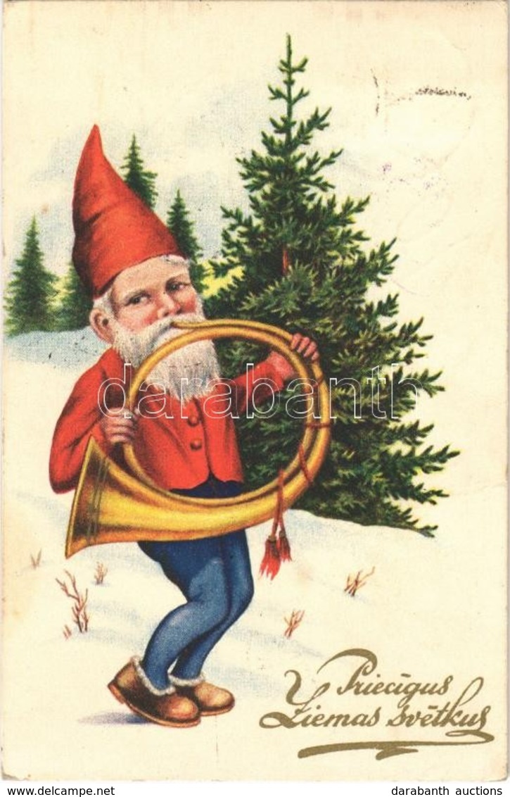 T2 1935 Priecigus Ziemas Svetkus / Lithuanian Christmas Greeting Card, Winter Holiday, Dwarf - Non Classés