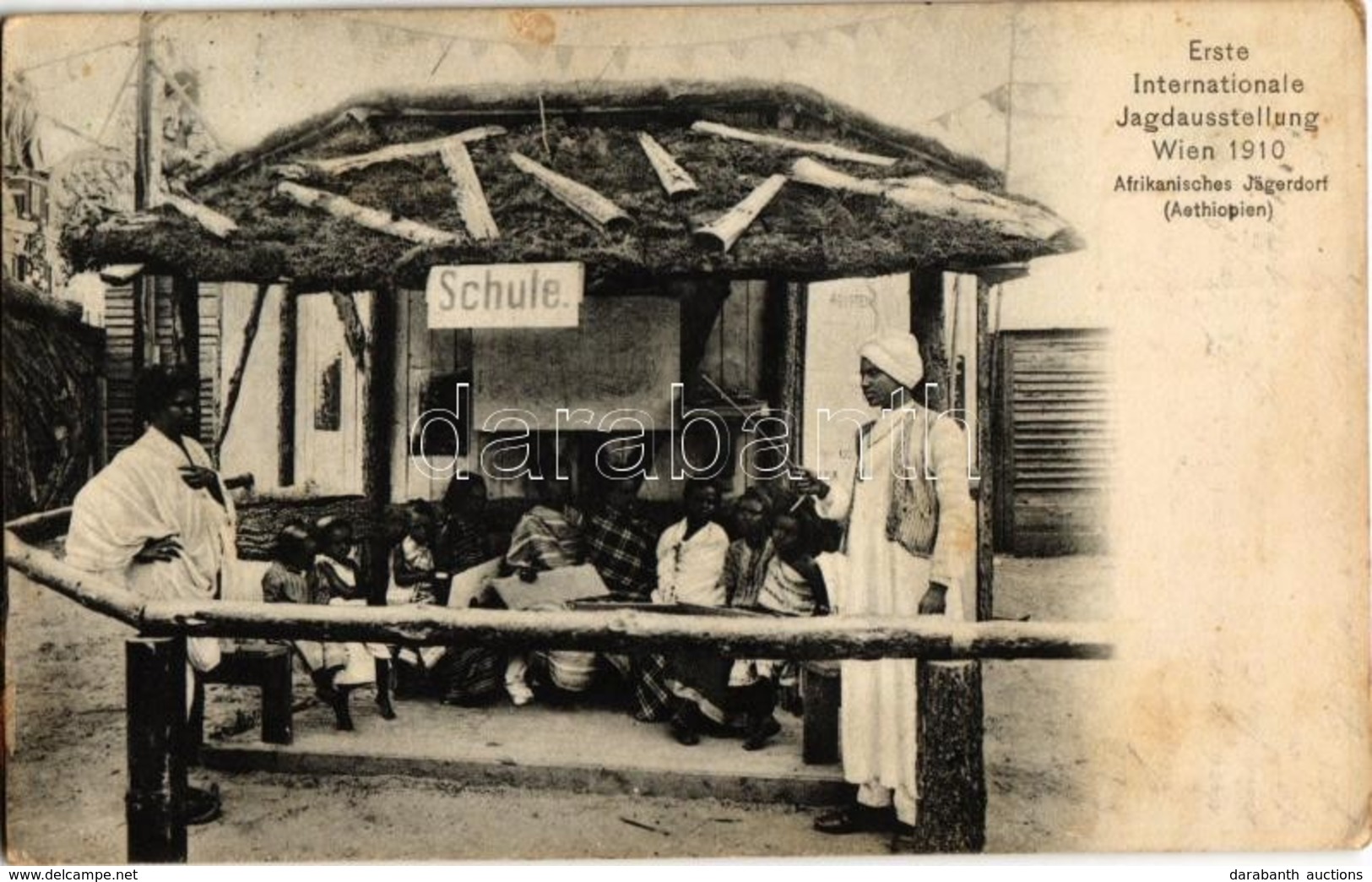 T2/T3 1910 Wien, Erste Internationale Jagdausstellung. Afrikanisches Jägerdorf (Aethiopien), Schule / The First Internat - Non Classés