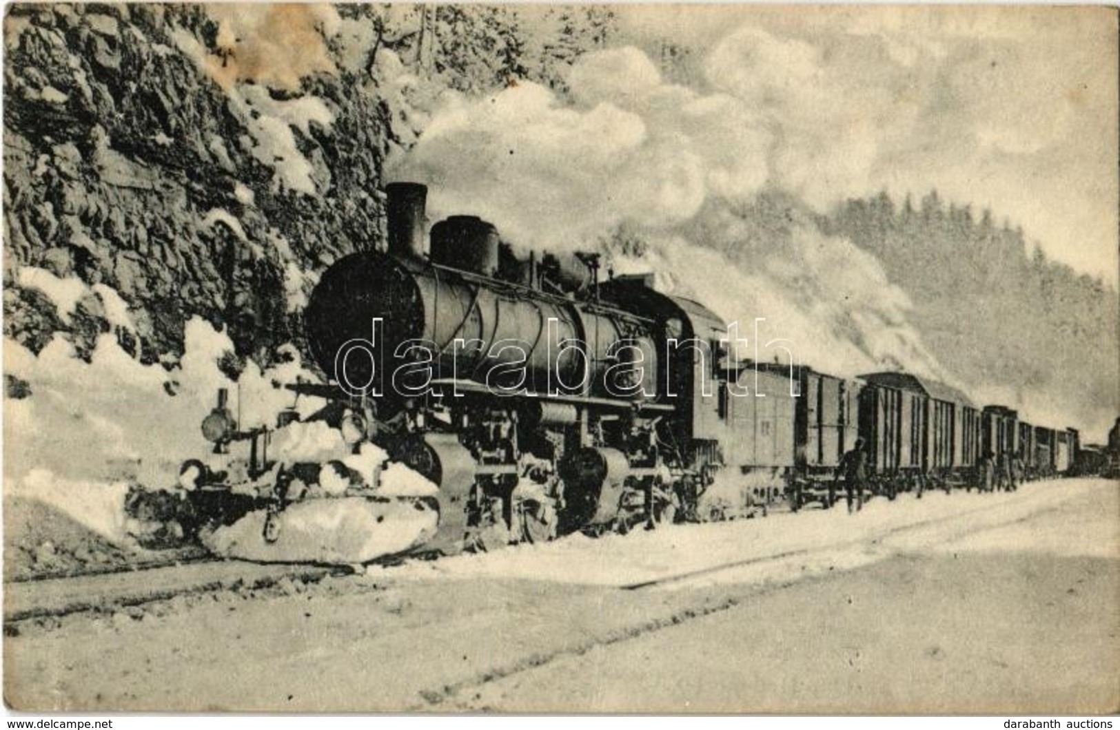 ** T2/T3 MÁV 651. Sor. (VI. III. Oszt.) Mallet Mozdonya Vonat Előtt Télen. Építette A MÁV Gépgyár Budapest 1912. Gőzmozd - Ohne Zuordnung