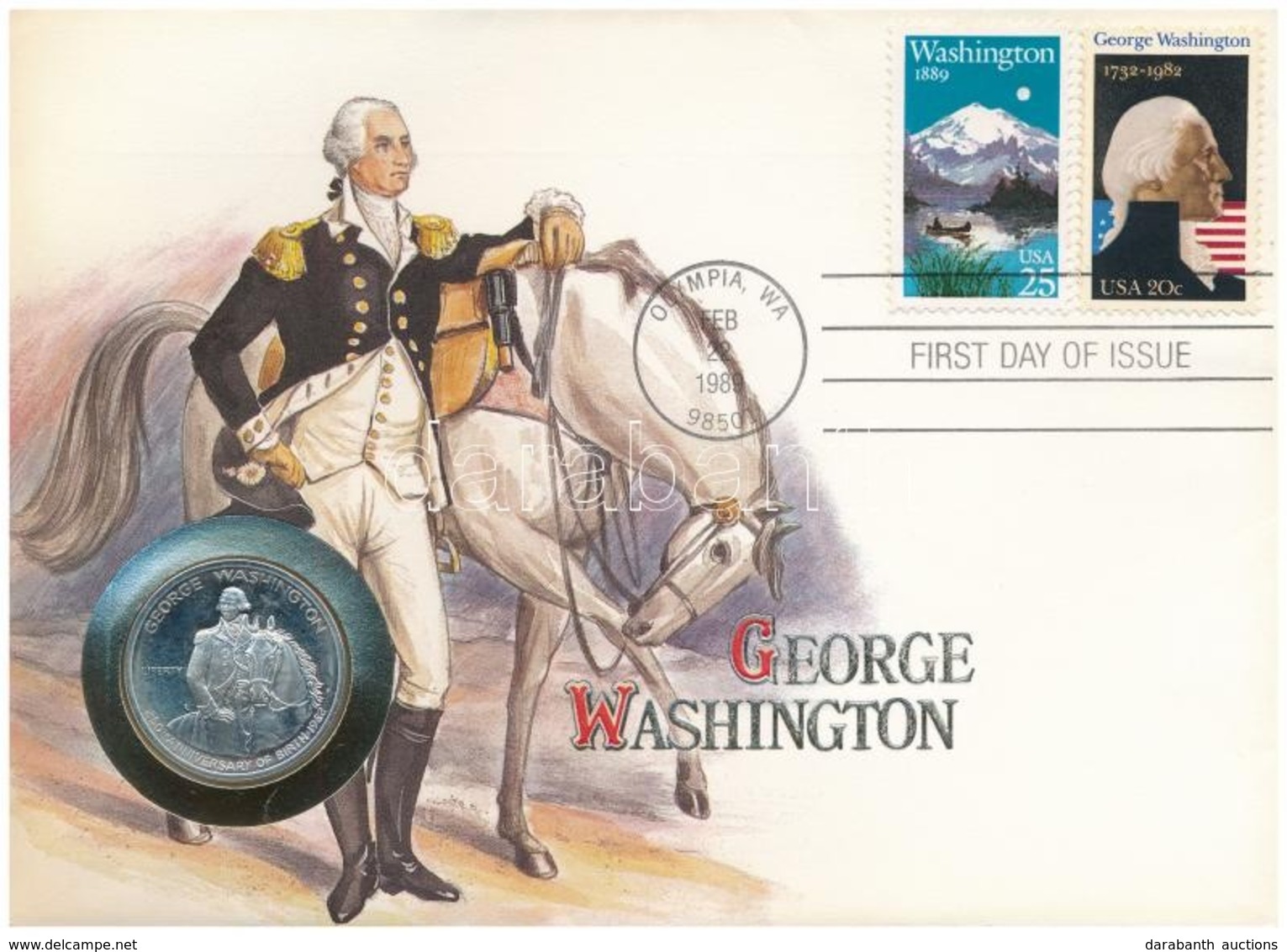 Amerikai Egyesült Államok 1982S 1/2$ Ag "George Washington Születésének 250. évfordulója" érmés Borítékban, Bélyeggel és - Non Classés