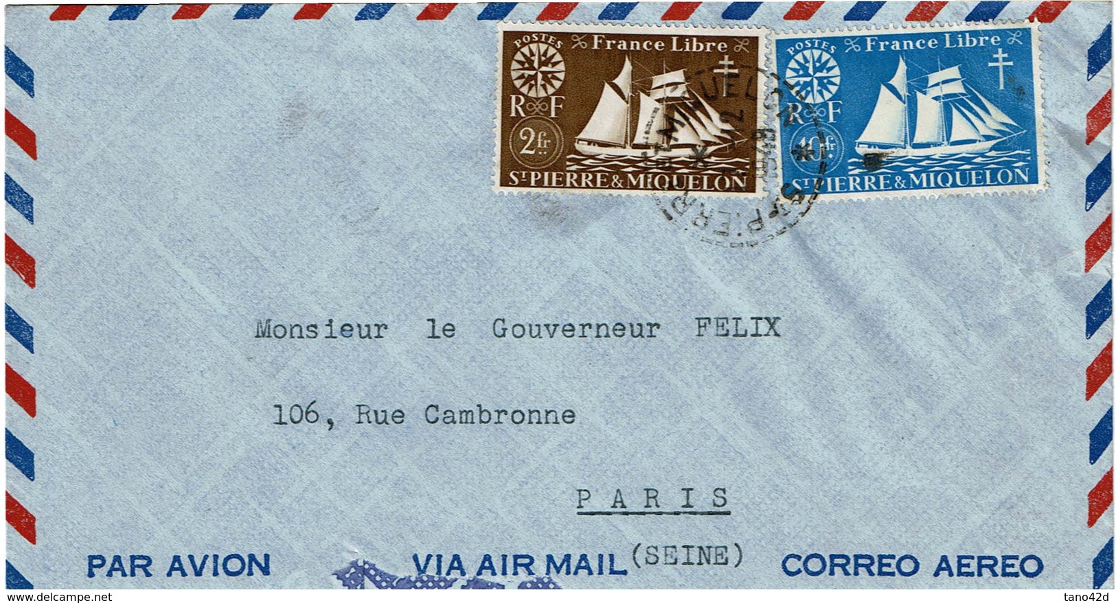 CTN60/2 - ST PIERRE ET MIQUELON LETTRE AVION DECEMBRE 1949 - Lettres & Documents