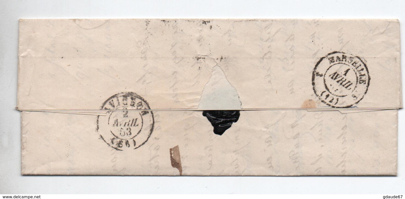 1853 - LETTRE D'ALGER Avec TAXE TAMPON DOUBLE TRAIT 25 - 1849-1876: Période Classique