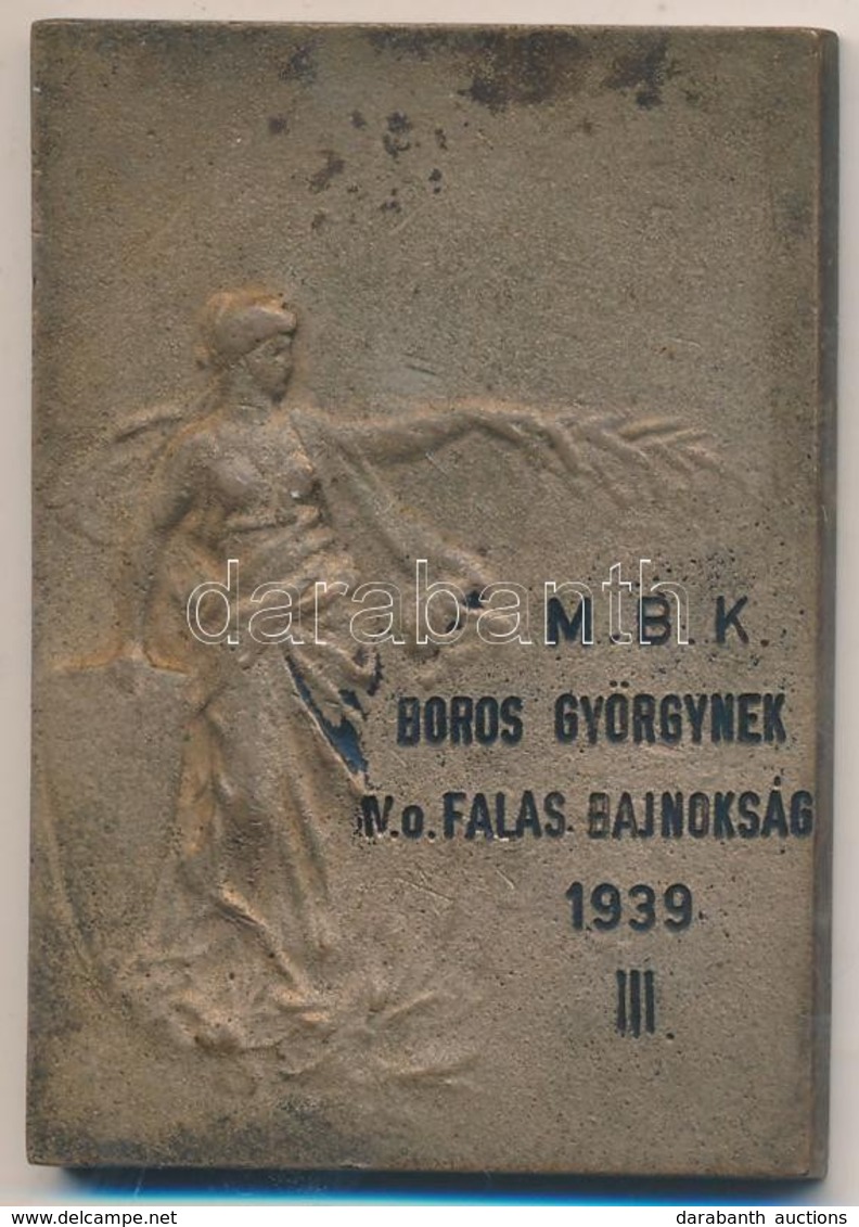 1939. "M.B.K. IV. O. Falas Bajnokság 1939. III. Hely" Br Díjplakett (51x36mm) T:2- - Non Classés