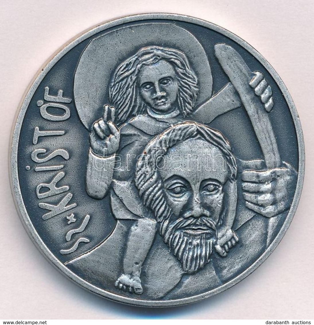 ~2000. "Szent Kristóf / Társadalombiztosításért" Ezüstpatinázott Fém Emlékérem (42mm) T:1 - Non Classés