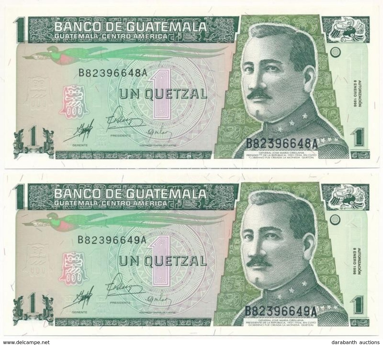 Guatemala 1998. 1Q (2x) Sorszámkövetők T:I Guatemala 1998. 1 Quetzal (2x) Sequential Serials C:UNC Krause 99 - Non Classés