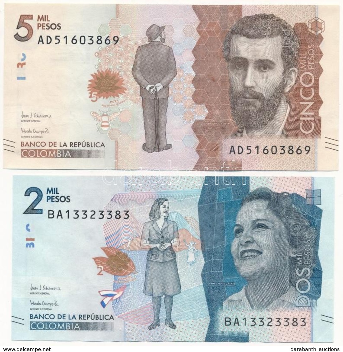 Kolumbia 2017. 5MP + 2018. 2MP T:I,III Vasalva Colombia 2017. 5 Mil Pesos + 2018. 2 Mil Pesos C:UNC, F Ironed - Ohne Zuordnung