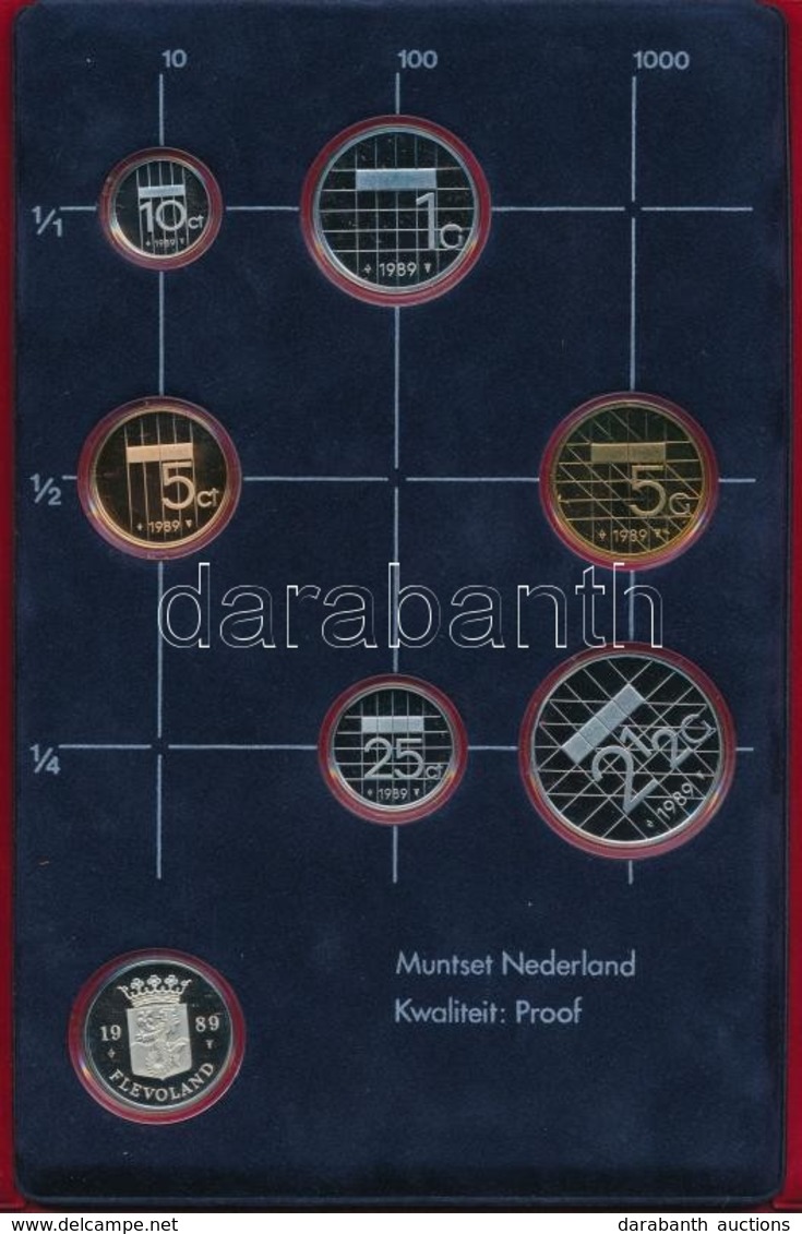 Hollandia 1989. 10c-5G (6xklf) + "Flevoland / 'Srijks Munt" Zseton Díszkiadásban T:PP Kis Patina Netherlands 1989. 10 Ce - Non Classés