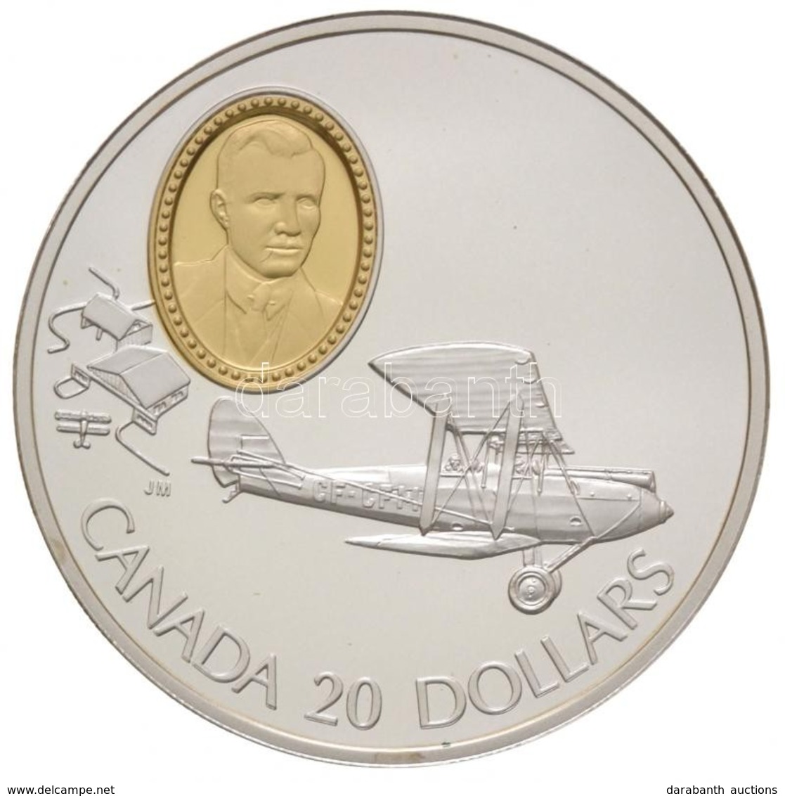 Kanada 1992. 20$ Ag "de Havilland Gipsy Moth - Murton A. Seymour" Aranyozott Portré, Eredeti Dísztokban Tanúsítvánnyal é - Non Classés