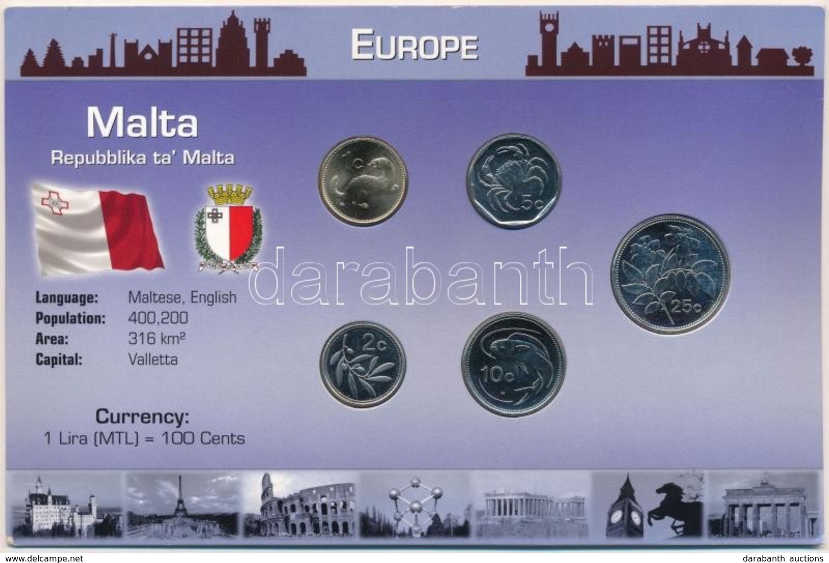 Málta 2001-2006. 1c-25c (5xklf) Forgalmi Sor Kartonlapon T:1,1-  Malta 2001-2006. 1 Cent - 25 Cents (5xdiff) Coin Set On - Non Classés