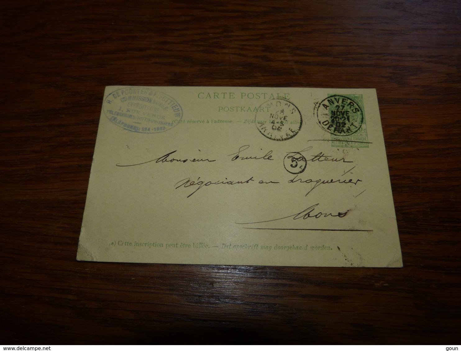 Entier Postal 1902 Depoorter Pottieuw Commissionnaire Expéditeur Anvers - Non Classés