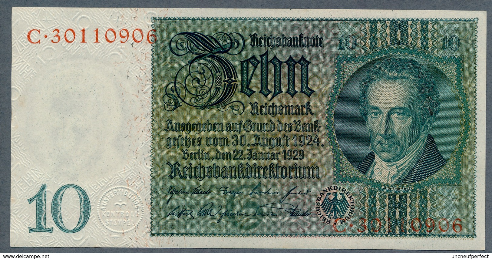 Pick 180a Ro 173a DEU-183a  10 Mark 1929 UNC - 10 Mark