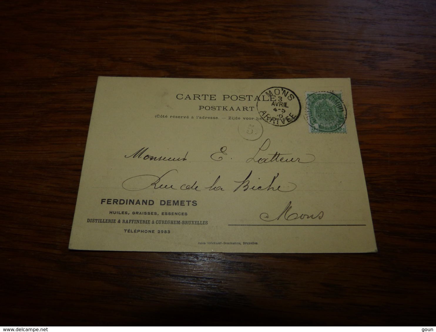 Entier Postal 1906 Ferdinand Demets Huiles Graisses Essences Distillerie & Raffinerie Cureghem Bruxelles - Non Classés