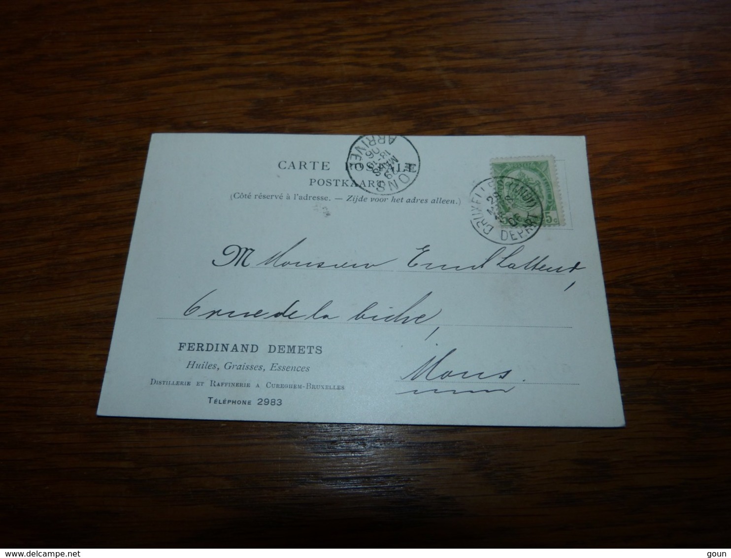 Entier Postal 1905 Ferdinand Demets Huiles Graisses Essences Distillerie & Raffinerie Cureghem Bruxelles - Non Classés