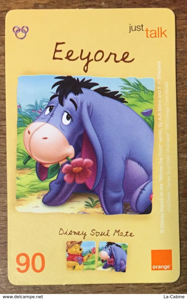 DISNEY EEYORE THAÏLANDE ORANGE RECHARGE GSM 90 PHONECARD CARTE TÉLÉPHONIQUE PRÉPAYÉE - Disney