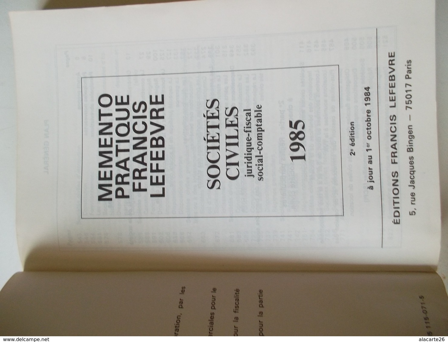 MEMENTO PRATIQUE FRANCIS LEFEBVRE SOCIETES CIVILES JURIDIQUE FISCAL SOCIAL COMPTABLE 1985 - Right