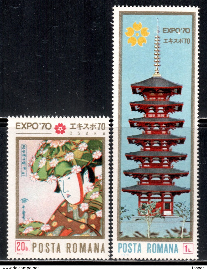 Romania 1970 Mi# 2838-2839 ** MNH - EXPO '70 / Japanese Print / Pagoda - 1970 – Osaka (Japan)