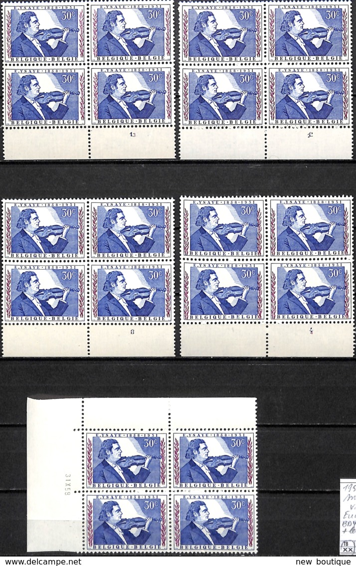 NB - [848936]TB//**/Mnh-Belgique 1958 - N° 1063, Violon, Eugène Ysaye, Bd4, Cdf Daté + Les 4 N° Planche, Musique, SNC - Music