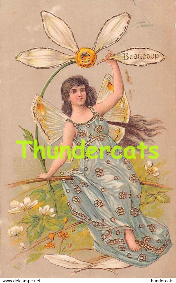 CPA EN RELIEF GAUFREE FILLE  EMBOSSED CARD INSECT FEE FAIRY PAPILLON BUTTERFLY ( PLI - CREASE ) - Vertellingen, Fabels & Legenden