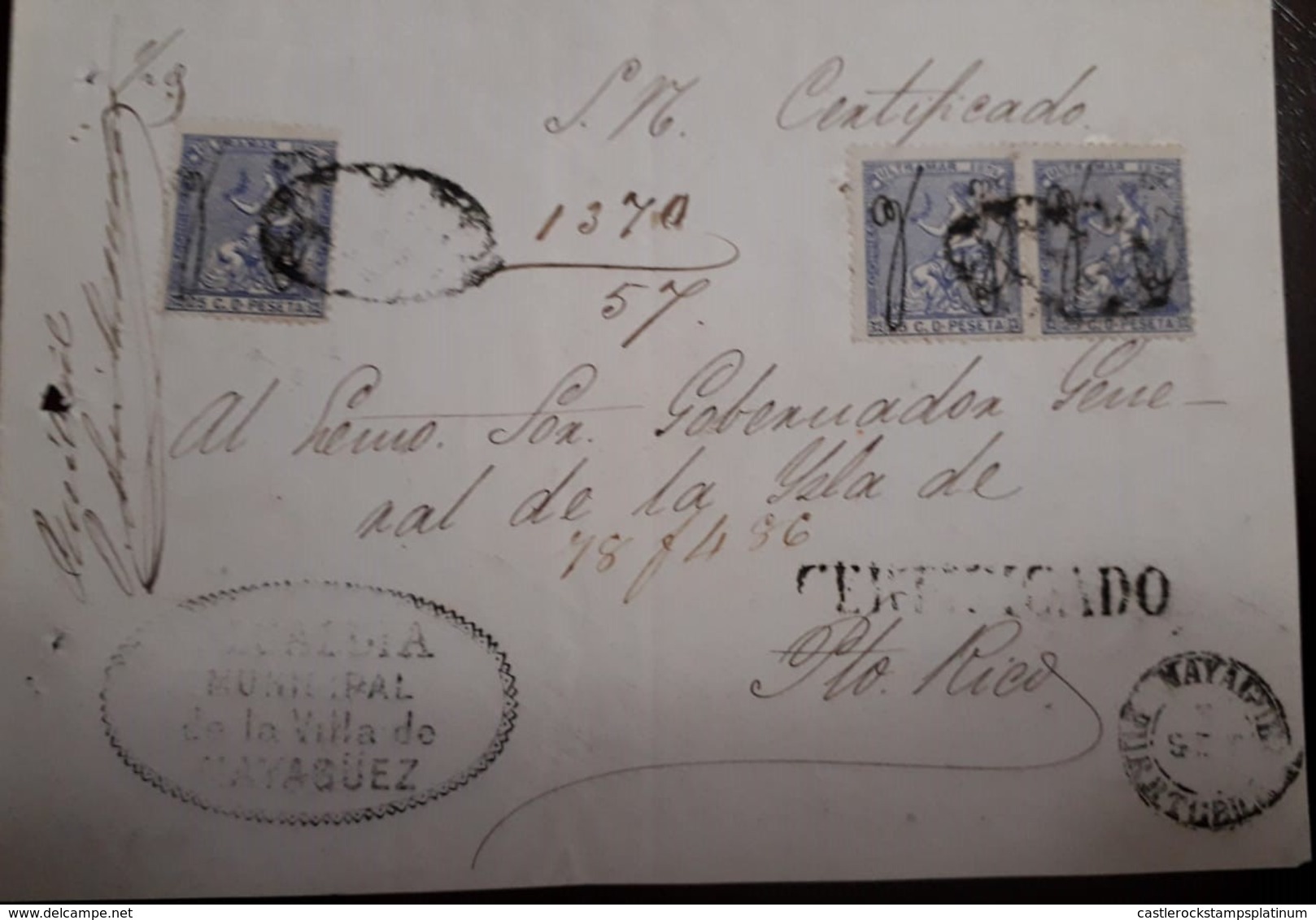 O) 1874 PUERTO RICO - ULTRAMAR. SPAIN 25c, ALCALDIA MUNICIPAL DE LA VILLA DE MAYAGUEZ CANCELLATION, MANUSCRIPT CANCELLAT - Puerto Rico