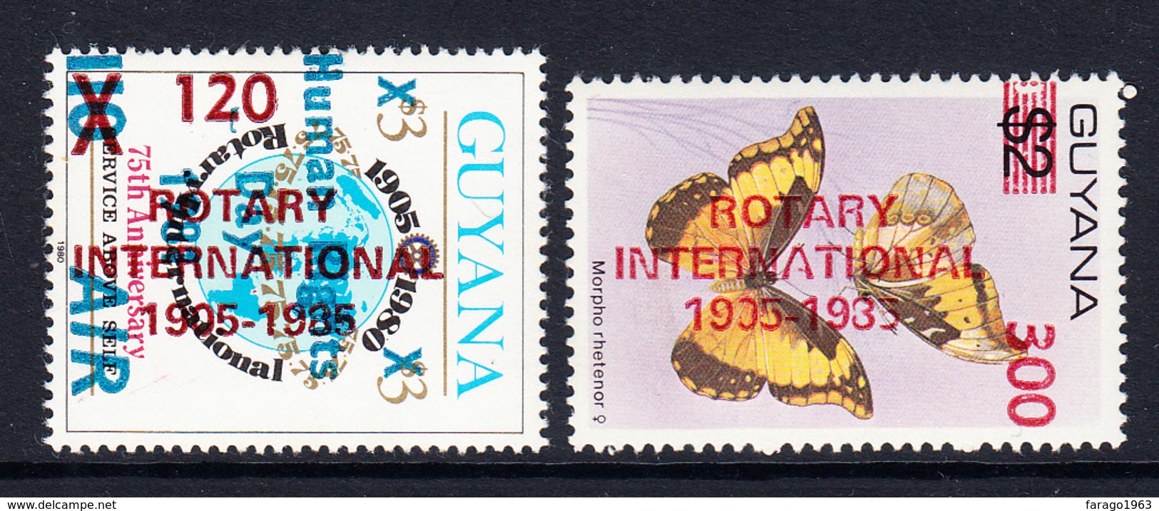 1985 Guyana Rotary International Overprint  Complete Set Of 2 MNH Difficult Scott $24 - Rotary Club