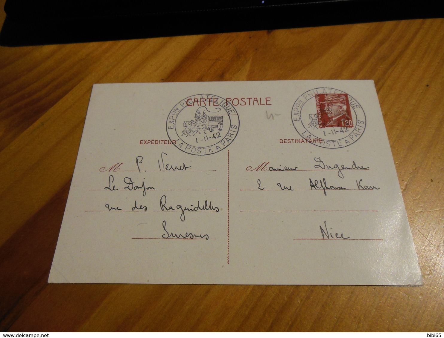 ENTIER PETAIN 1F20 EXPOSITION PHILATELIQUE LA POSTE A PARIS 1-11-42 - Overprinted Covers (before 1995)