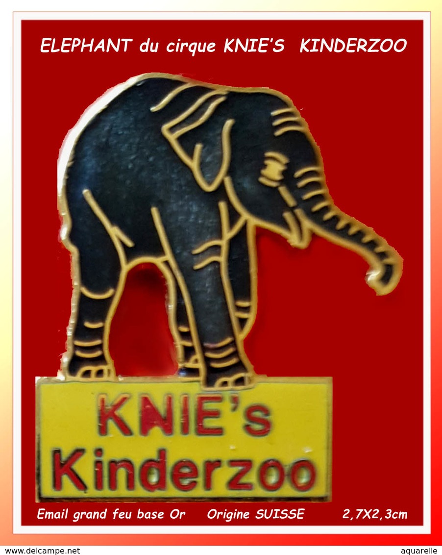 SUPER PIN'S ELEPHANT Du Cirque KNIE'S : KINDERZOO Origine SUISSE, émaillé Grand Feu Base Or, Format 2,7X2,3cm - Animaux