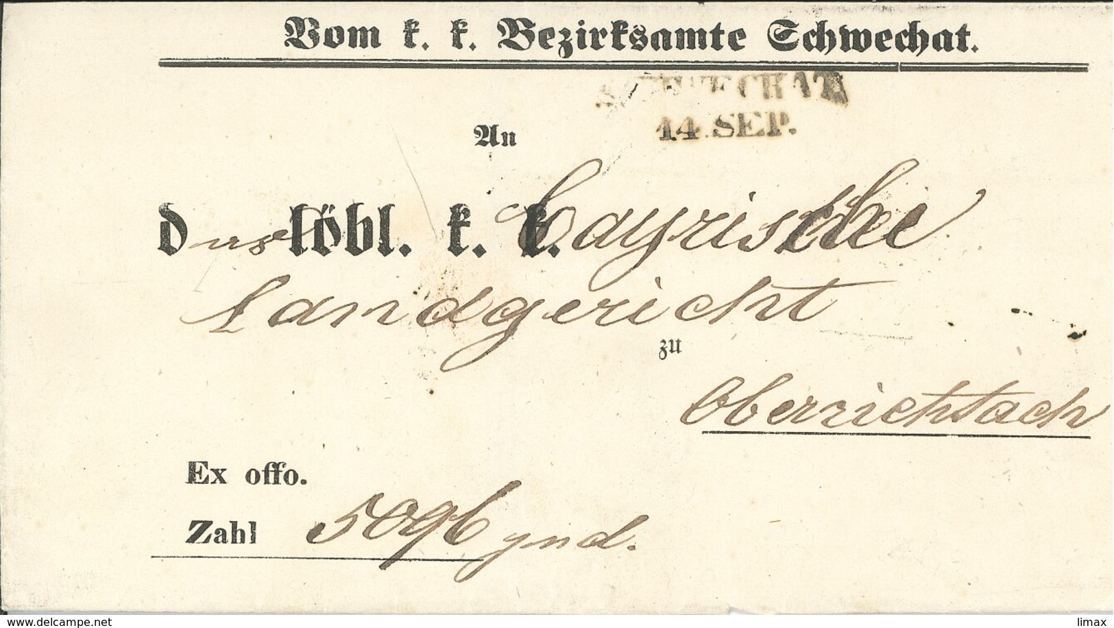 KuK Bezirksamt Schwechat Ans Landgericht Nach Oberviechtach - Ex Offo - ...-1850 Préphilatélie