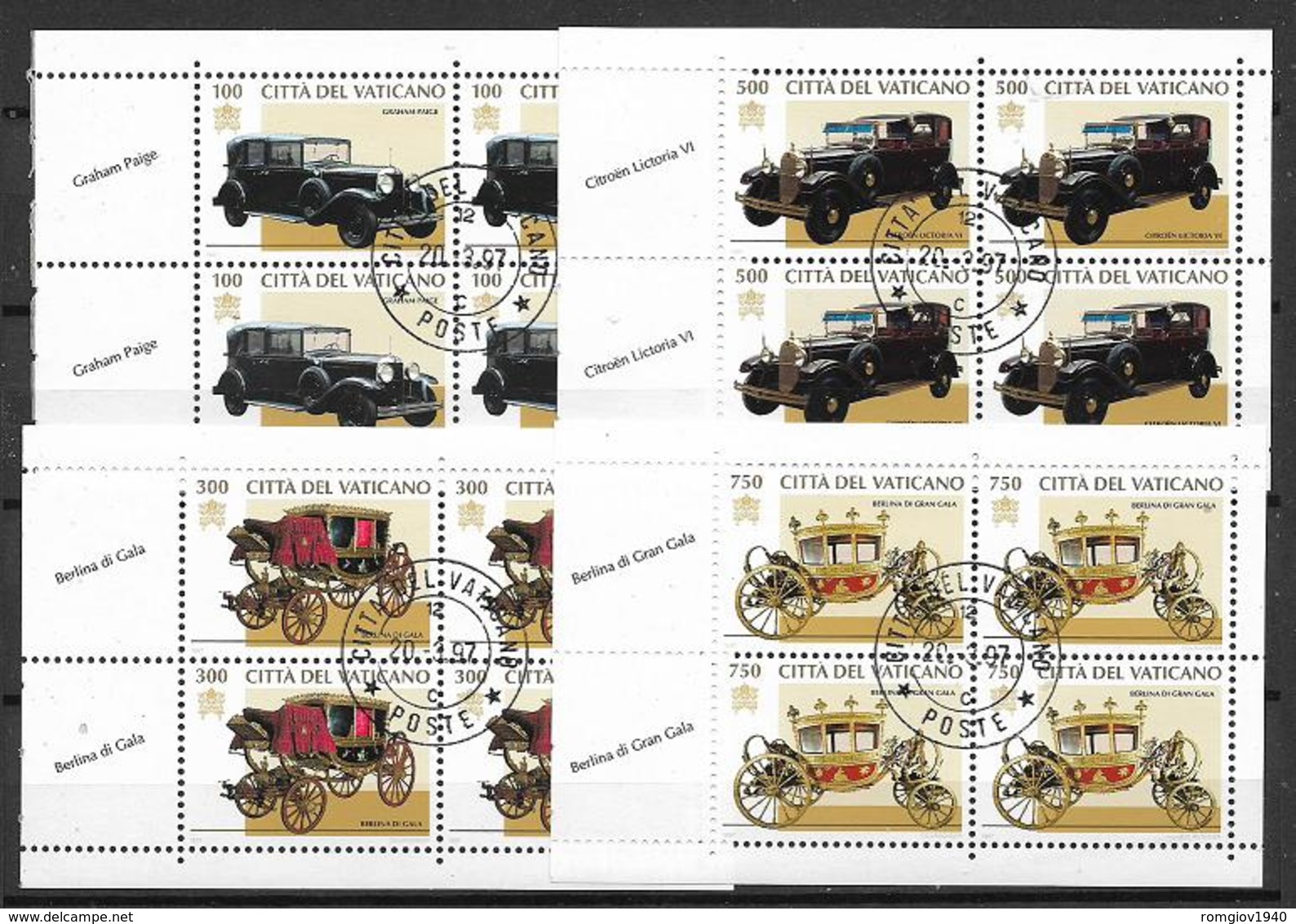 VATICANO  LIBRETTI 1997 CARROZZE ED AUTO PONTIFICIE SASS.5 (4 BLOCCHI ) MNH XF - Libretti