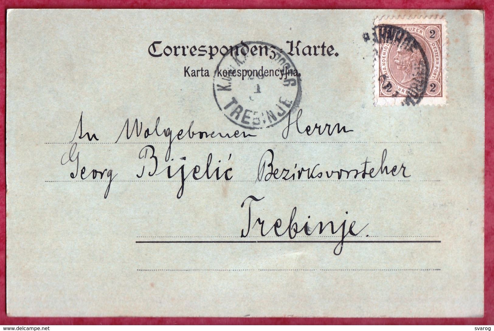 KRAKOW - KRAKAU - Wawel - KuK Militar Post - Trebinje Bosnia Herzegowina 1898. Poland BF1/19 - Pologne