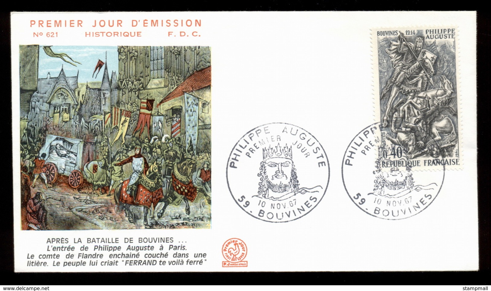 France 1967 History, Battle Of Bouvines FDC - 1960-1969