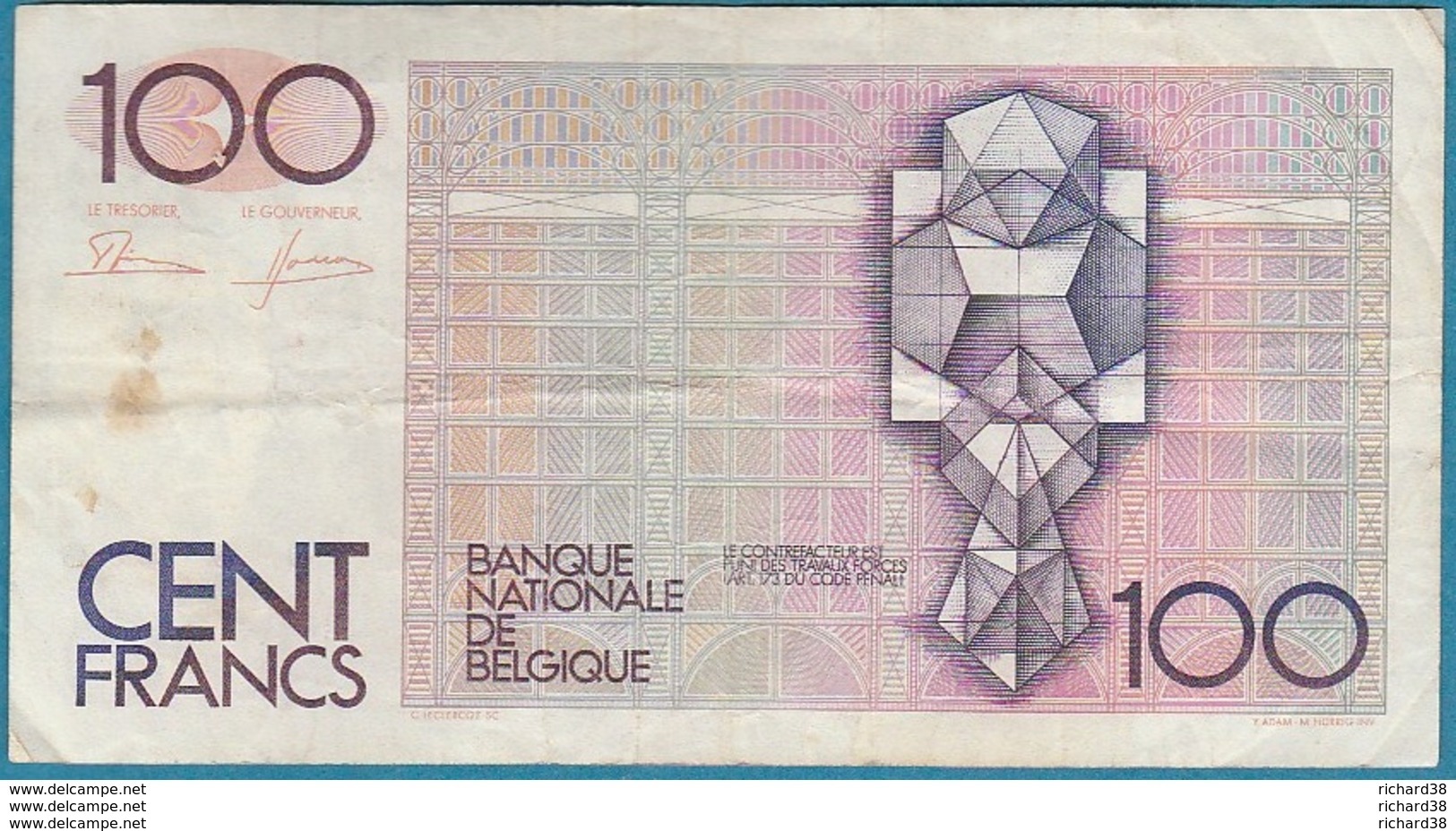 BELGIQUE 100 FRANCS N° 12708987762 - 100 Francs