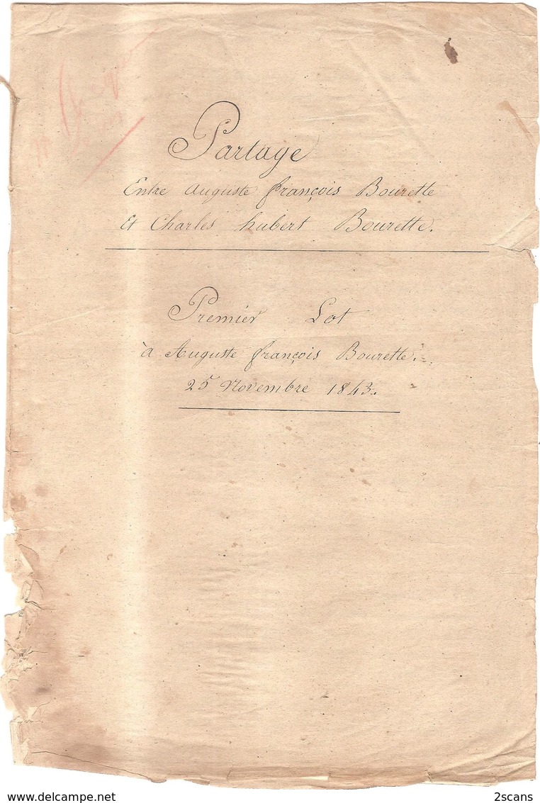 77 - VILLENOY - 1843 - Succession De Mme BOURETTE (née DUHOUX) : Partage Entre Auguste BOURETTE Et Charles BOURETTE - Villenoy