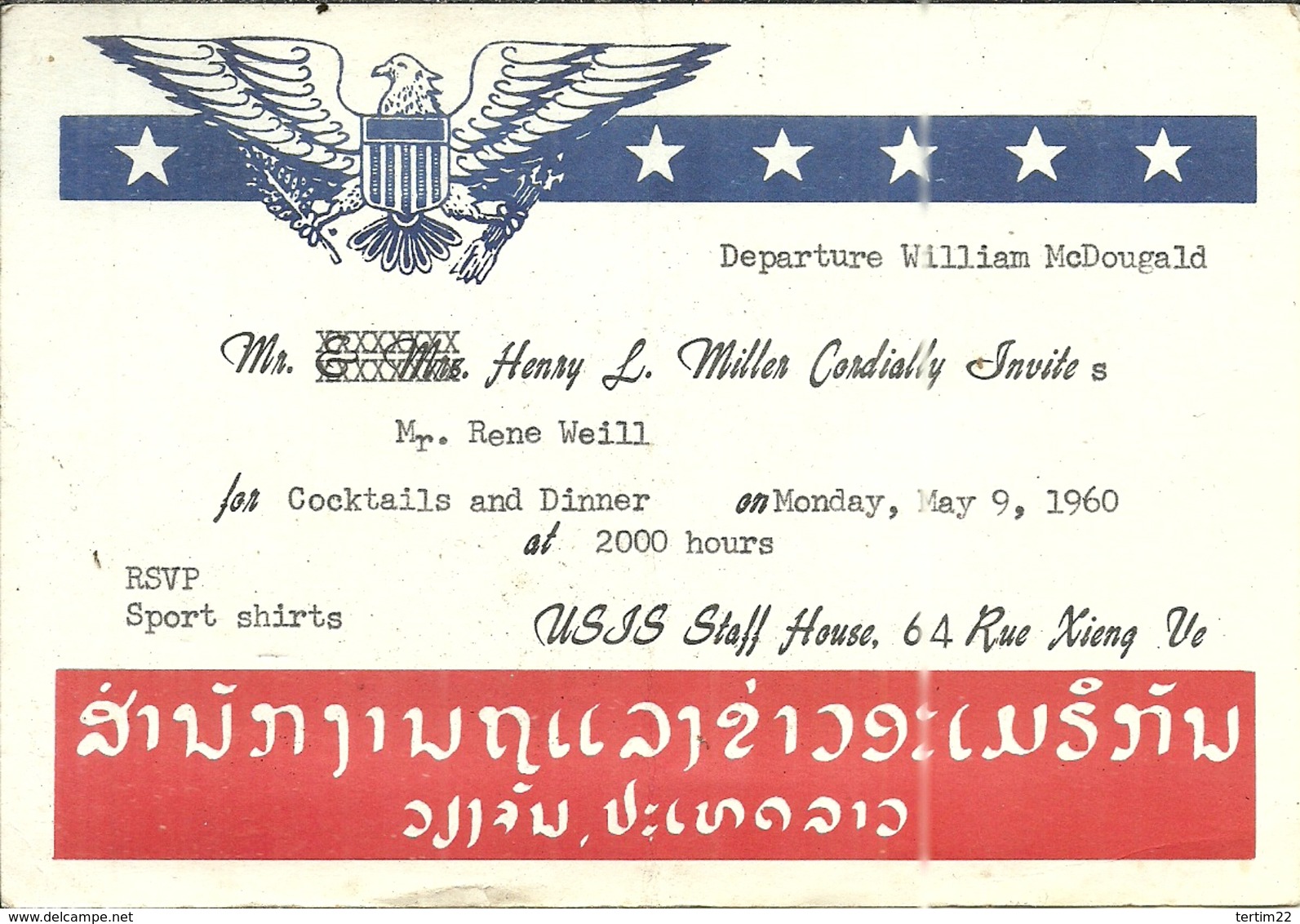 ( ETATS UNIS )( LAOS )( VENTIANE )( INVITATION )( AMBASSADES ) 1960 - USA