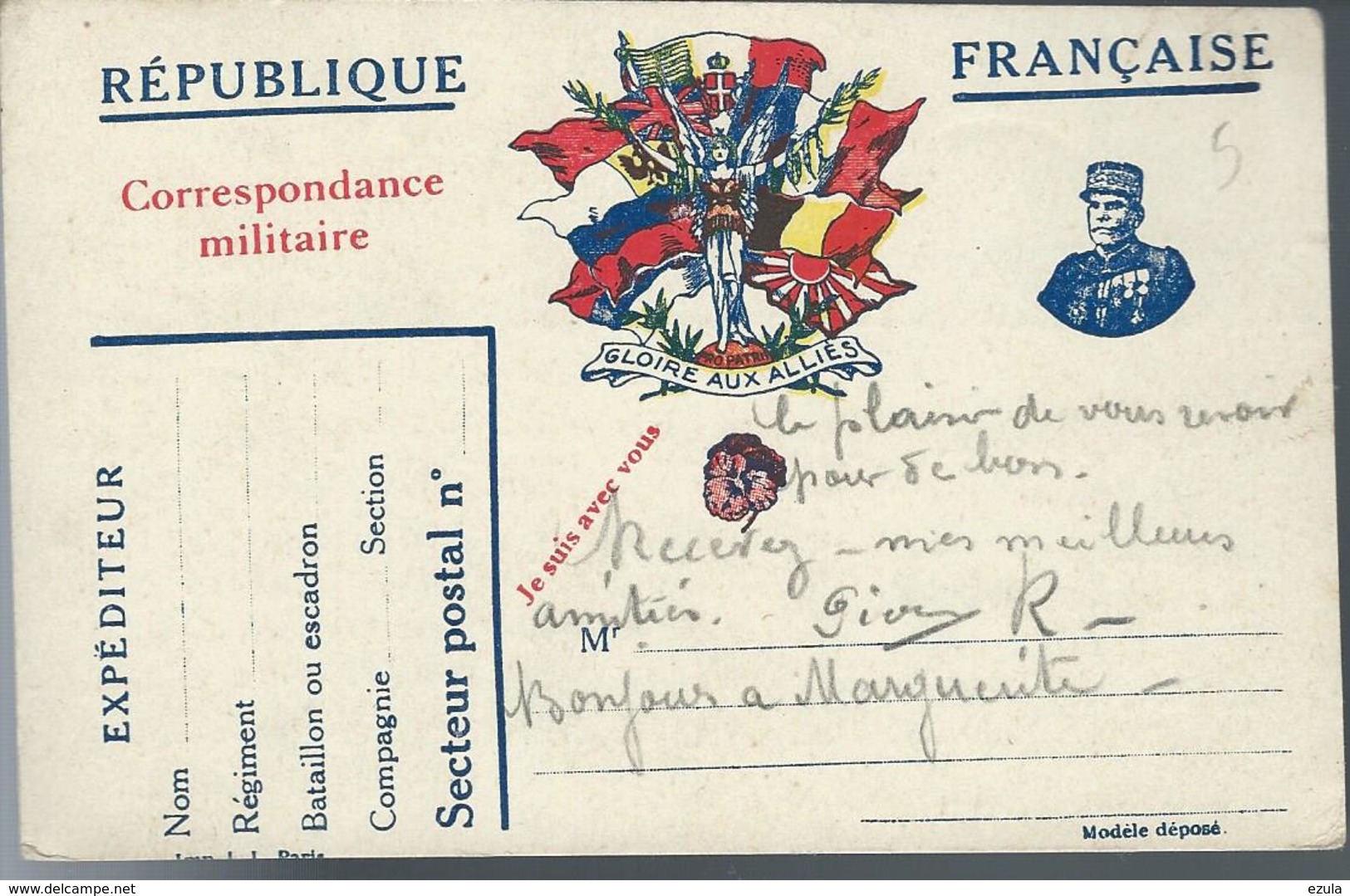 Carte Franchise Militaire Modéle Gloire Aux Alliés - Cartas & Documentos