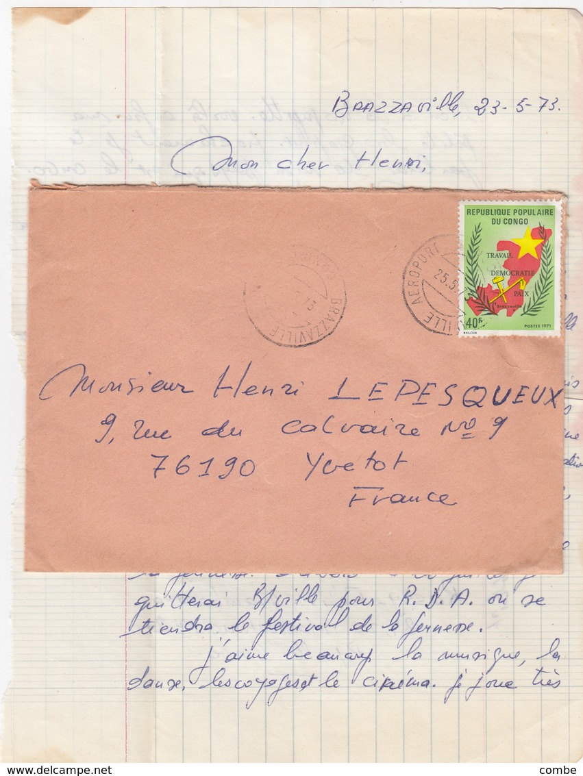 LETTRE AVEC CORRESPONDANCE.  CONGO. 1973 BRAZZAVILLE - Autres & Non Classés