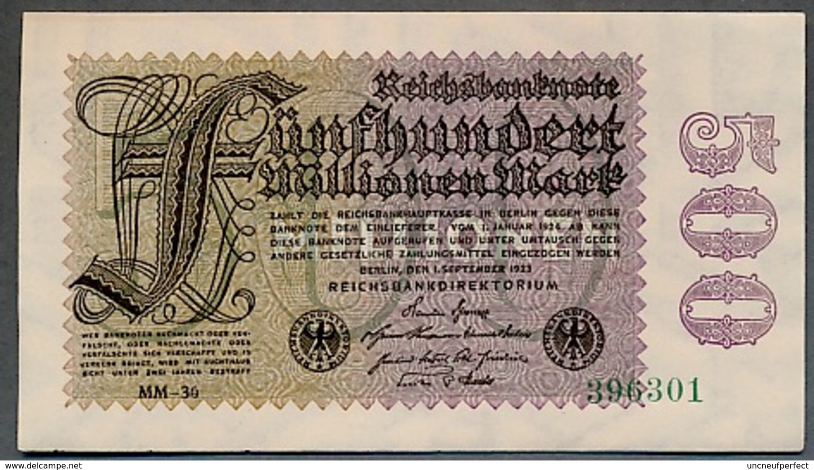 P110d Ro109d DEU-125h   100 Million Mark 01-09-1923. UNC NEUF!!! - 500 Miljoen Mark