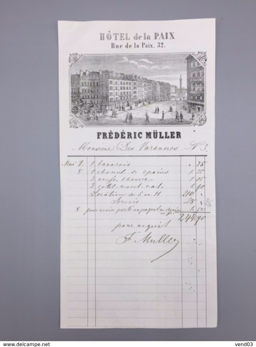 PARIS HOTEL DE LA PAIX FREDERIC MULLER - 1800 – 1899