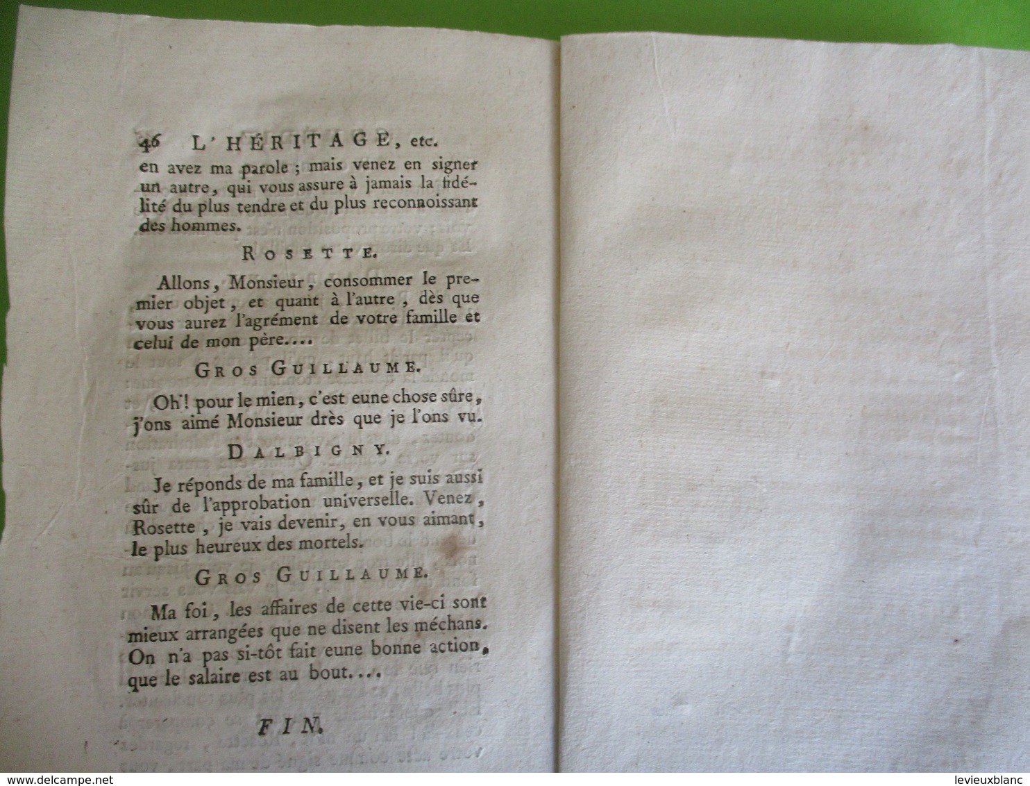 Fascicule Théâtre/"L'Héritage & l'Honnête Huissier"/Comédie en un acte & en prose/Guillot libraire de MONSIEUR/1790 FAT3