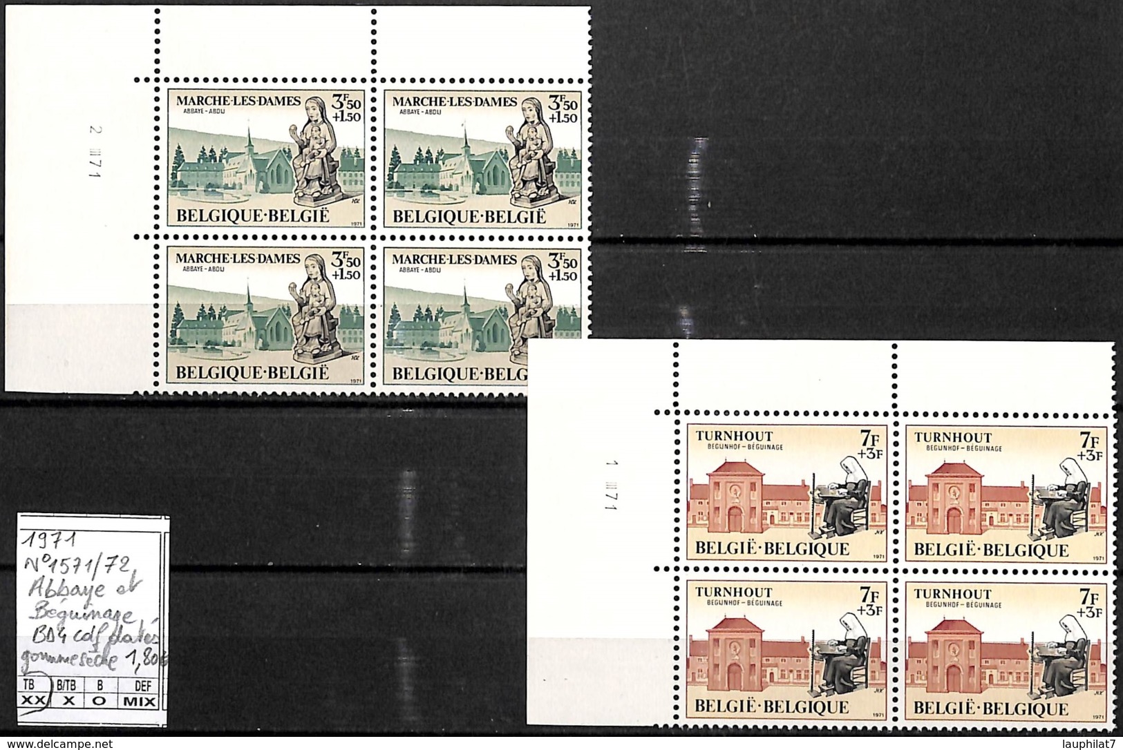 [842346]TB//**/Mnh-Belgique 1971 - N° 1571/72, Abbaye Et Béguinage, Bd4, Cdf Datés, Gomme Sèche - Unused Stamps