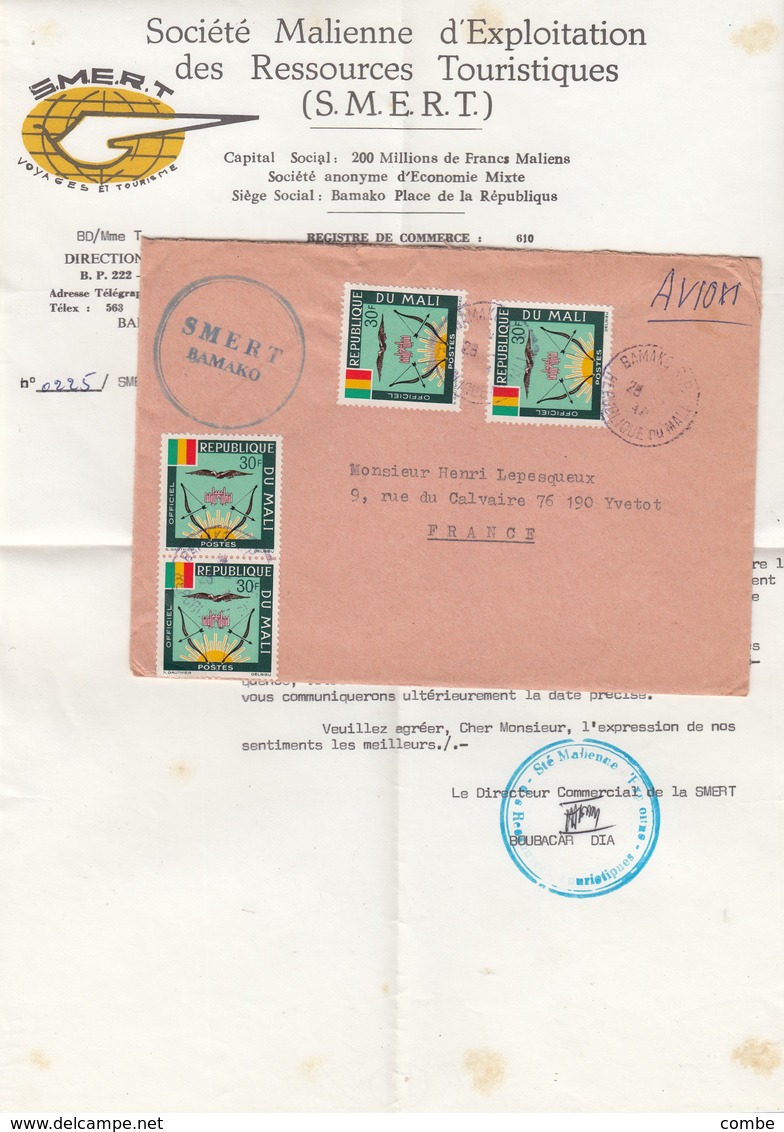 LETTRE AVEC CORRESPONDANCE. MALI. SOCIETE MALIENNE D'EXPLOITATION DES RESSOURCES TOURISTIQUES BAMAKO - Mali (1959-...)